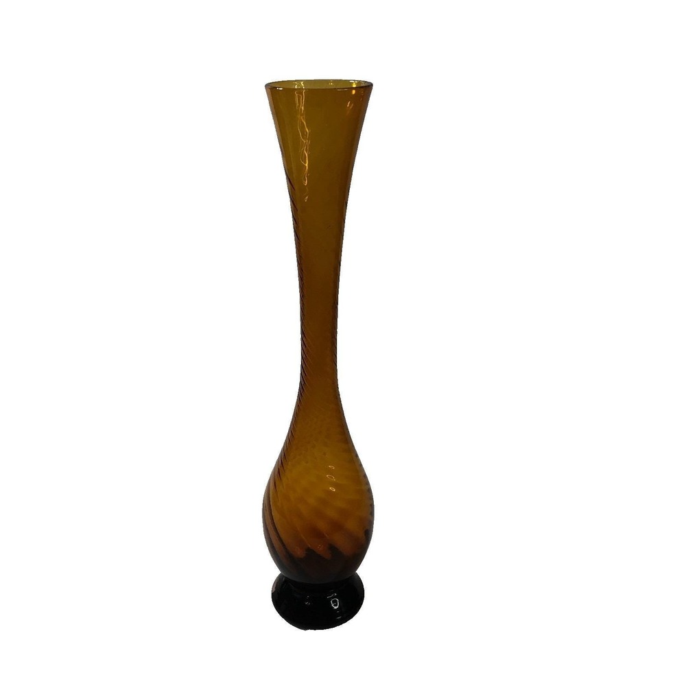 Vintage MCM Amber Empoli? Murano? Twisted Art Glass Bud 11" Vase Made In‎ Italy